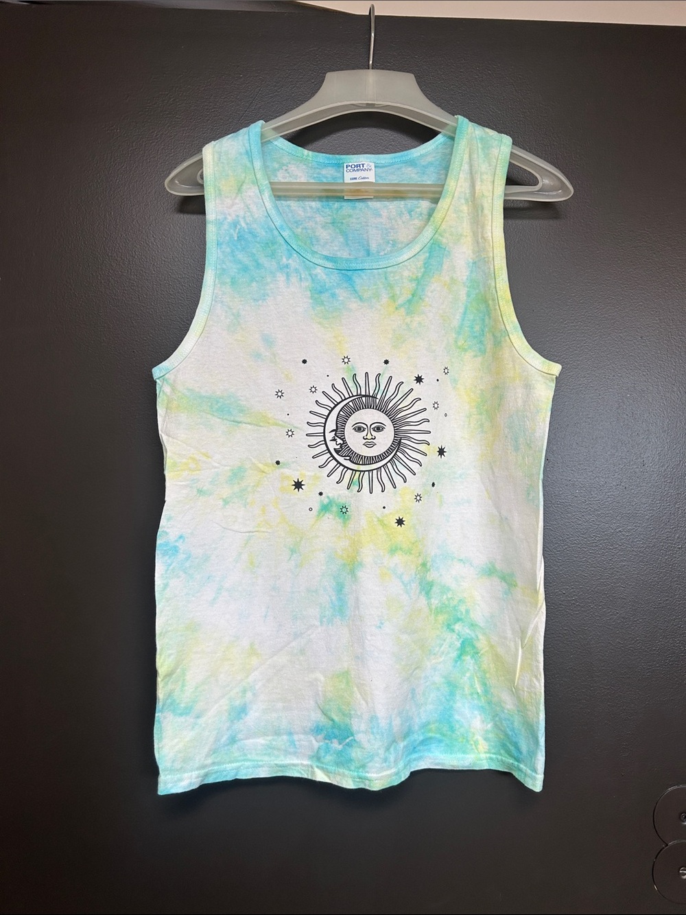 Tie-Dye Sun Graphic Tank Top - Aqua/Yellow -